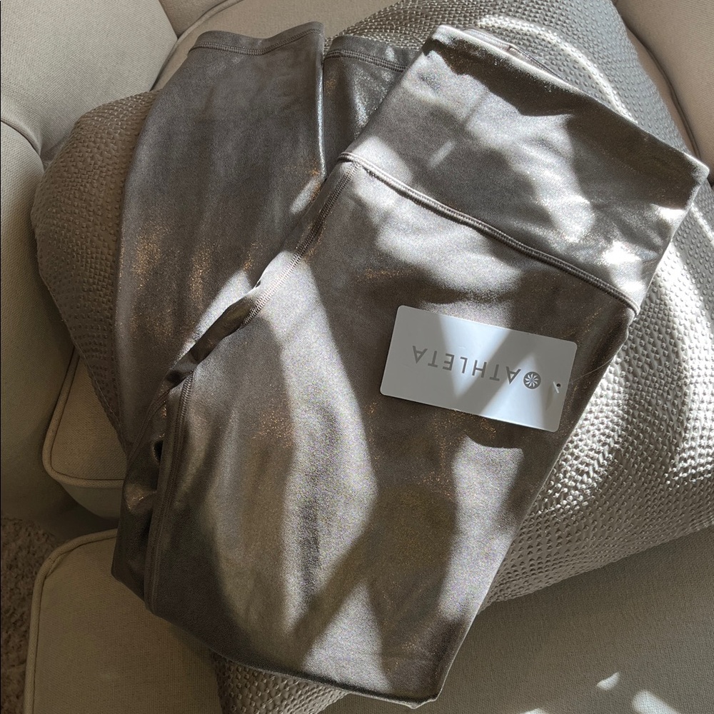 Athleta Elation Shine Tight in a Rose Gold Shimmer. POWER of SHE. L
